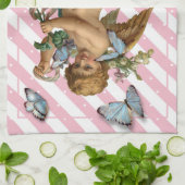 Pink White Blue Cherub Butterfly Küche Handtuch (Gefaltet)