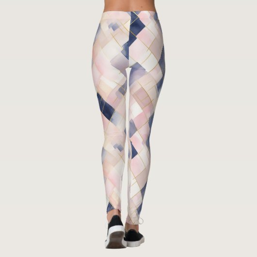 Pink White Blue Squares Leggings (Rückseite)