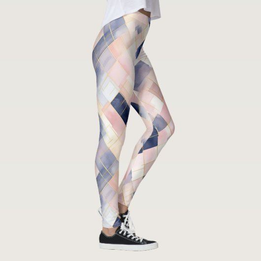 Pink White Blue Squares Leggings (Rechts)