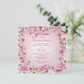 Pink & White Blume & Bows Baby Girl Dusche Einladung (Stehend Vorderseite)