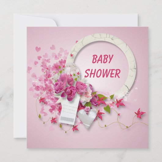 Pink & White Blume & Bows Baby Girl Dusche Einladung (Rückseite)