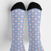 Pink & White Blume Muster auf Light Sky Blue Socken (Oben)