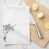 Pink White Boho Cow Head Floral Geschirrtuch (Viertel Falte)