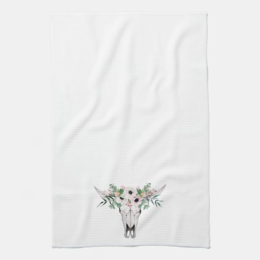 Pink White Boho Cow Head Floral Geschirrtuch (Vertikal)