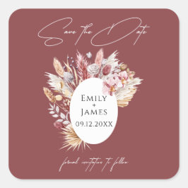 Pink White Boho Pampas Blumenrahmen Hochzeit Quadratischer Aufkleber