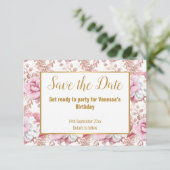 PINK WHITE BOUQUET BLUME SAVE THE DATE GOLD ANKÜNDIGUNG (Stehend Vorderseite)