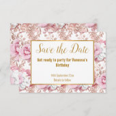 PINK WHITE BOUQUET BLUME SAVE THE DATE GOLD ANKÜNDIGUNG (Vorne/Hinten)