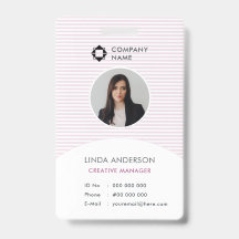 Pink White Business Logo Employee Foto Id Striping
