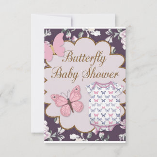 Pink & White Butterfly Baby Dusche Einladung | El