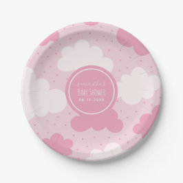 Pink & White Cartoon Clouds Girl Babydusche Niedli Pappteller
