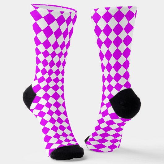 Pink White Checker Diamond Pattern Socken (Gewinkelt)