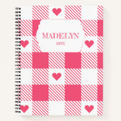 pink &white checkered heart pattern monogram name notizblock (Vorderseite)