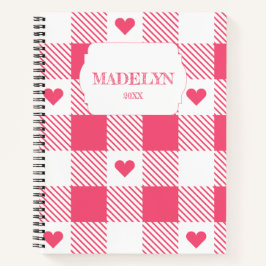 pink &white checkered heart pattern monogram name notizblock
