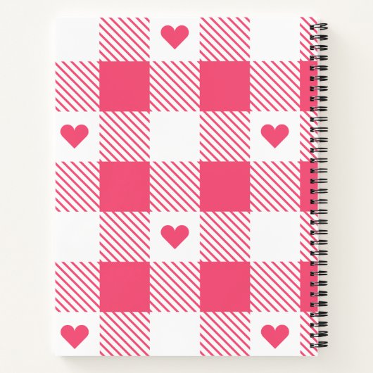 pink &white checkered heart pattern monogram name notizblock (Rückseite)