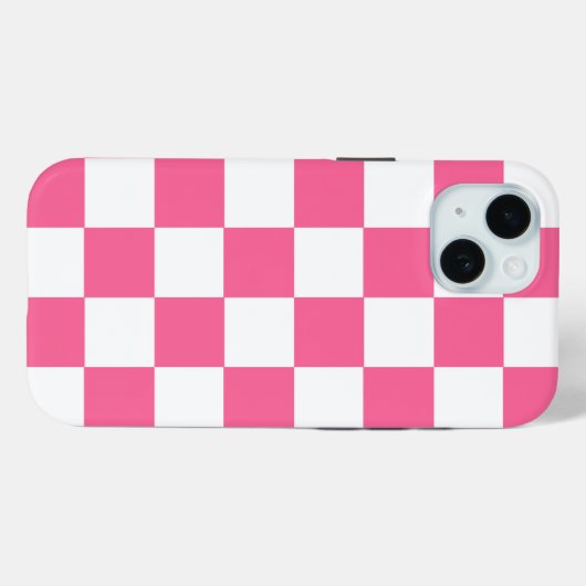 Pink White Checkered Karo iPhone Case (Rückseite (Horizontal))