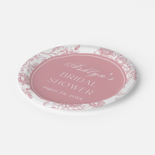 Pink White Chinoiserie Brautparty Paper Teller (Schrägansicht)