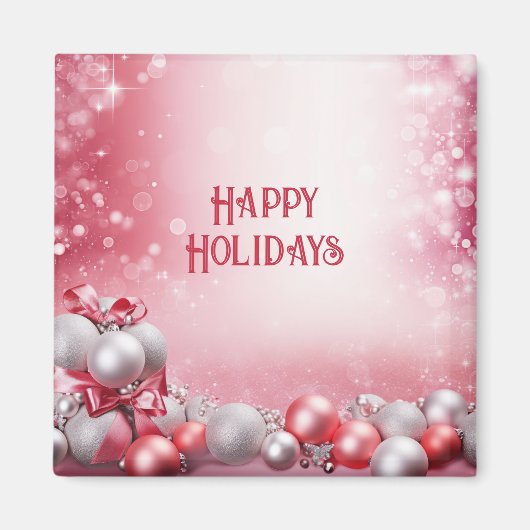 Pink White Christmas Balls Holiday Magnet (Vorne)