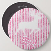 Pink & White Christmas Joy Reindeer Button (Vorne & Hinten)