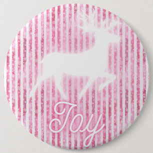 Pink & White Christmas Joy Reindeer Button