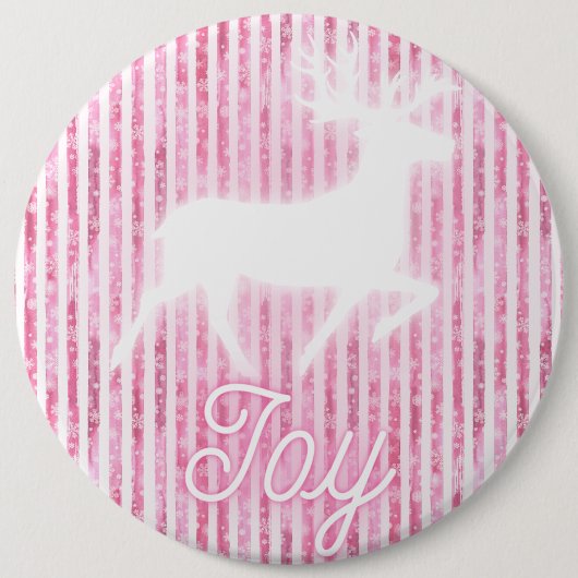 Pink & White Christmas Joy Reindeer Button (Vorderseite)