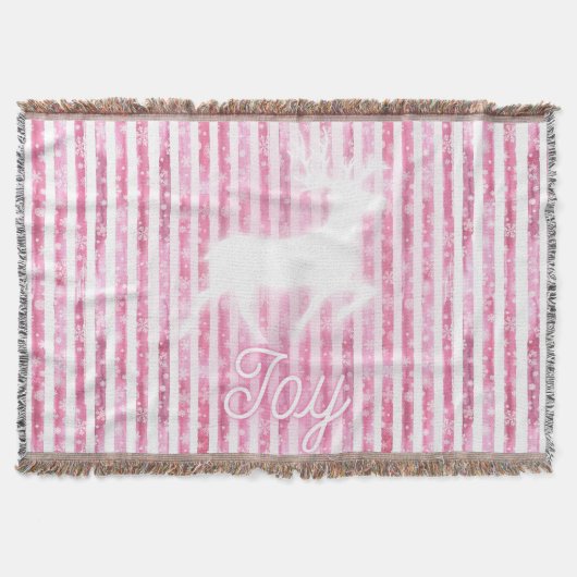 Pink & White Christmas Joy Reindeer Decke (Vorderseite)