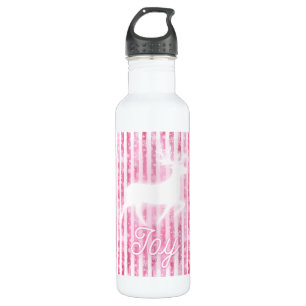Pink & White Christmas Joy Reindeer Edelstahlflasche