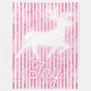 Pink & White Christmas Joy Reindeer Fleecedecke