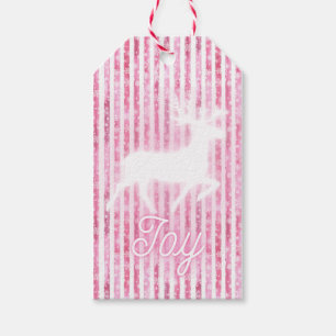 Pink & White Christmas Joy Reindeer Geschenkanhänger
