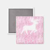 Pink & White Christmas Joy Reindeer Magnet (Vorderseite/Rückseite)