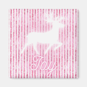Pink & White Christmas Joy Reindeer Magnet