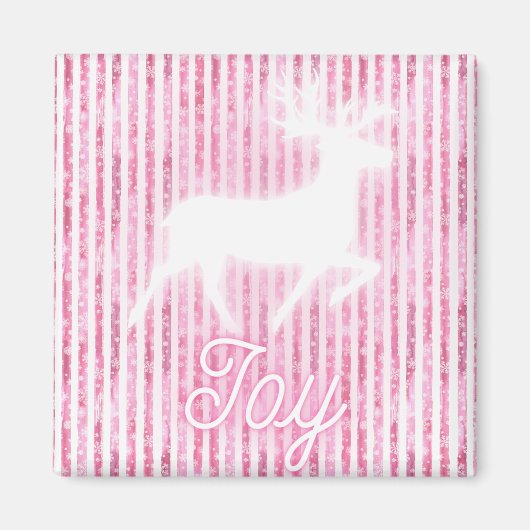 Pink & White Christmas Joy Reindeer Magnet (Vorne)