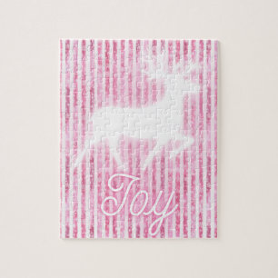 Pink & White Christmas Joy Reindeer Puzzle