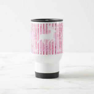 Pink & White Christmas Joy Reindeer Reisebecher