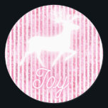 Pink & White Christmas Joy Reindeer Runder Aufkleber<br><div class="desc">.</div>