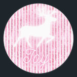 Pink & White Christmas Joy Reindeer Runder Aufkleber<br><div class="desc">.</div>