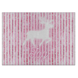 Pink & White Christmas Joy Reindeer Schneidebrett