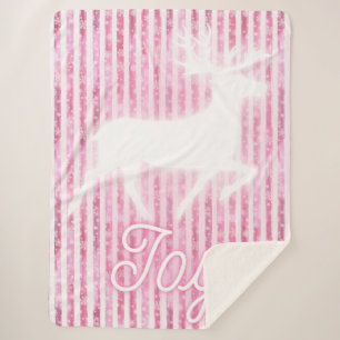 Pink & White Christmas Joy Reindeer Sherpadecke