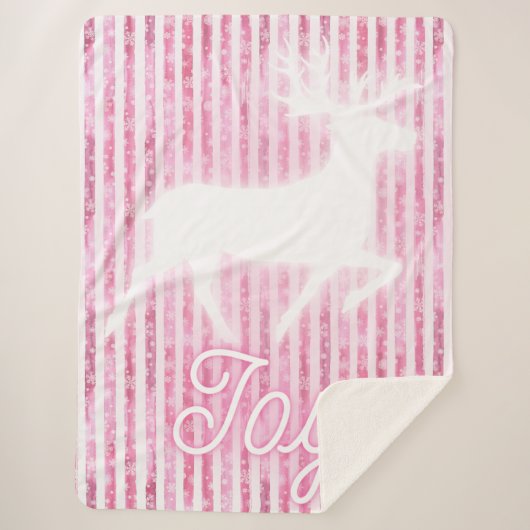 Pink & White Christmas Joy Reindeer Sherpadecke (Vorderseite)