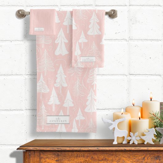 Pink White Christmas Pattern#6 ID1009 Badhandtuch Set