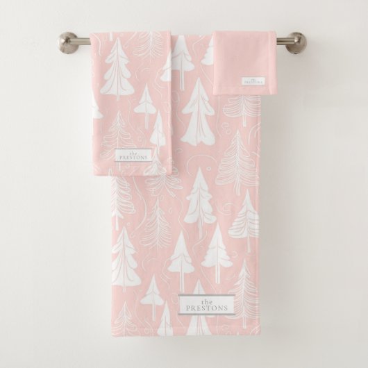 Pink White Christmas Pattern#6 ID1009 Badhandtuch Set (Insitu)