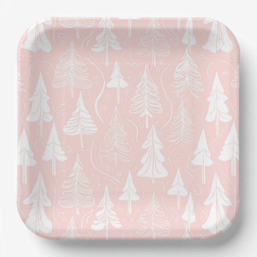 Pink White Christmas Pattern#6 ID1009 Pappteller (Vorderseite)