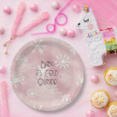 Pink White Christmas Snowflakes Stripes Pappteller (Party)