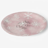 Pink White Christmas Snowflakes Stripes Pappteller (Schrägansicht)