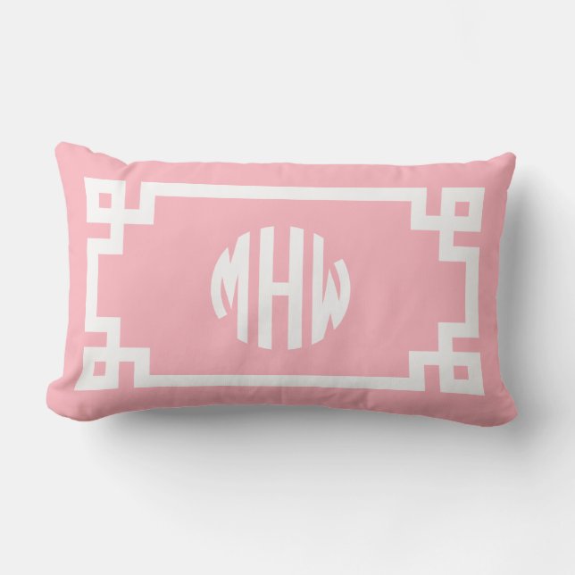 Pink White Circle Monogram Greek Key DIY BG Lendenkissen (Vorderseite)
