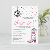 Pink White Cowgirl Disco Bacheloretto Einladung (Stehend Vorderseite)