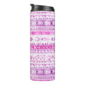 Pink White Cozy Stripes Christmas Thermosbecher (Nach rechts gedreht)