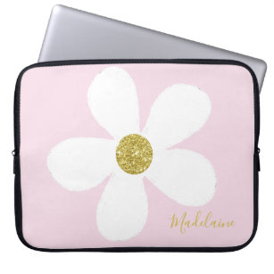 Pink White Daisy Gold Personal Laptopschutzhülle