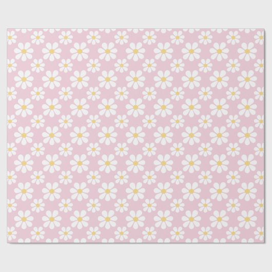 Pink White Daisy Pattern  Geschenkpapier (Flach)