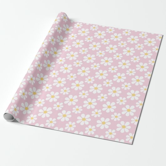 Pink White Daisy Pattern  Geschenkpapier (Ungerollt)