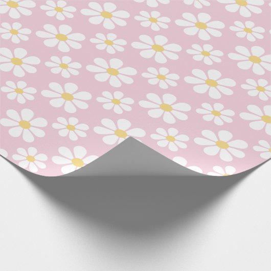 Pink White Daisy Pattern  Geschenkpapier (Ecke)